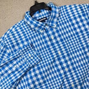 Lands' End Button Down Shirt Mens XL Blue Gingham Check Long Sleeve Woven Preppy